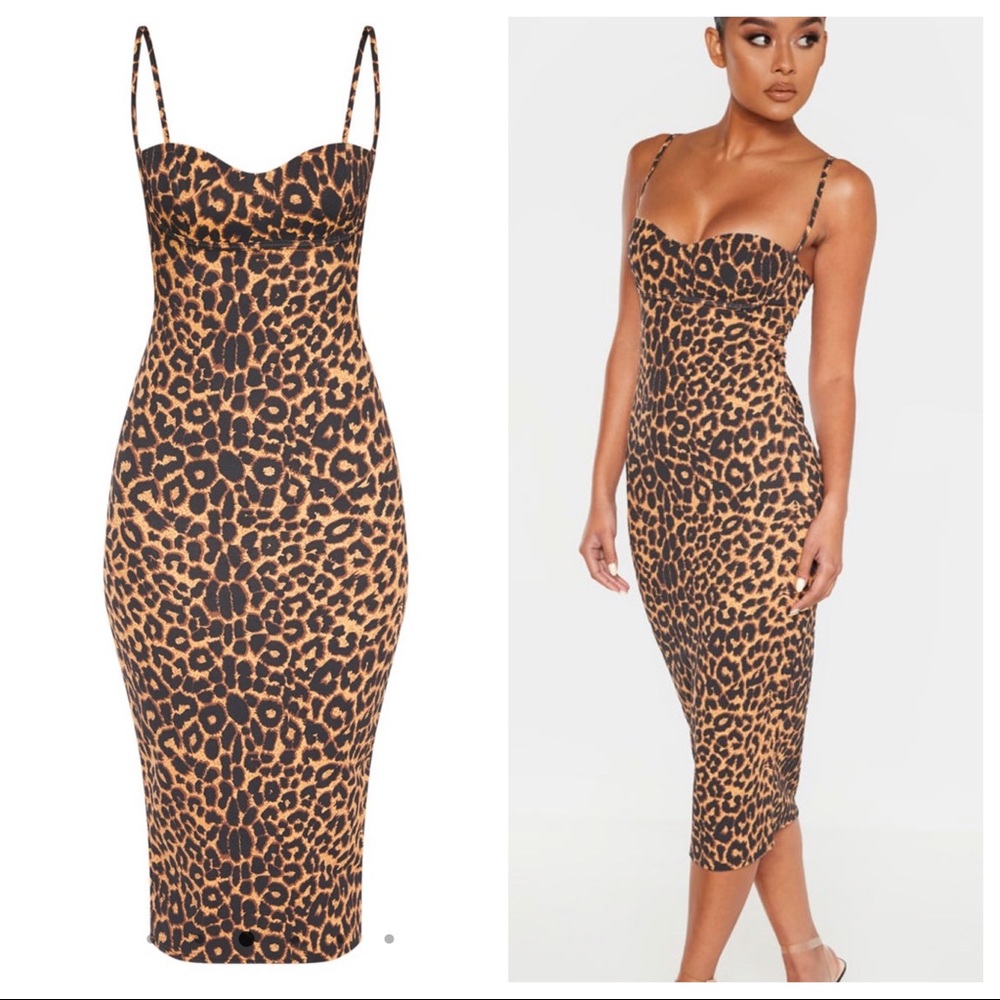 Pretty Little Thing Leopard Print Bodycon Dress size 8 US Sold Out Online
